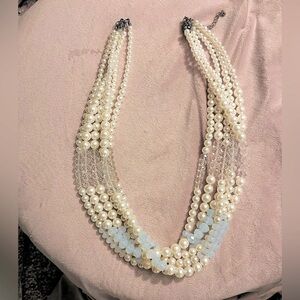 Vintage multi strand faux pearl necklace with iridescent and transparent beading